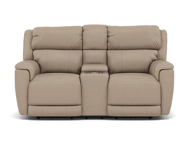 Florence Leather Fully Loaded Zero Gravity Reclining Console Loveseat